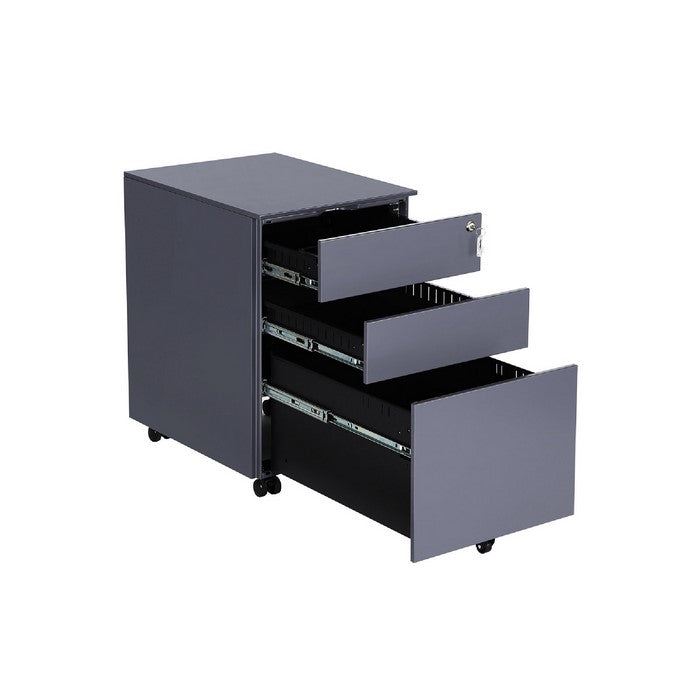 3 Drawers Metal Frame File Cabinet with Casters, Gray