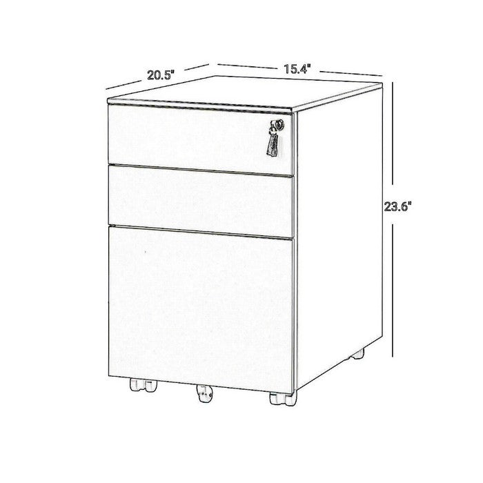 3 Drawers Metal Frame File Cabinet with Casters, Gray