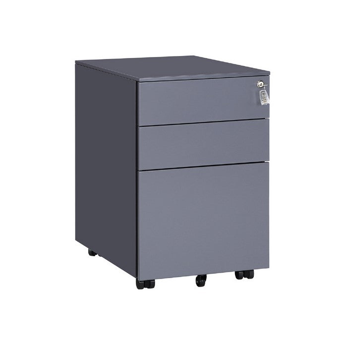 3 Drawers Metal Frame File Cabinet with Casters, Gray