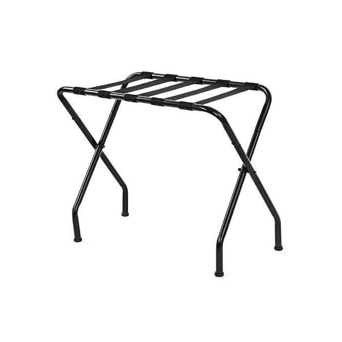 Metal Frame Luggage Rack with Fabric Straps on Top, Black
