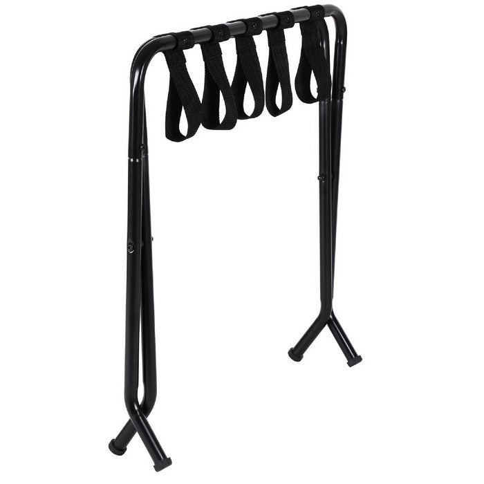 Metal Frame Luggage Rack with Fabric Straps on Top, Black