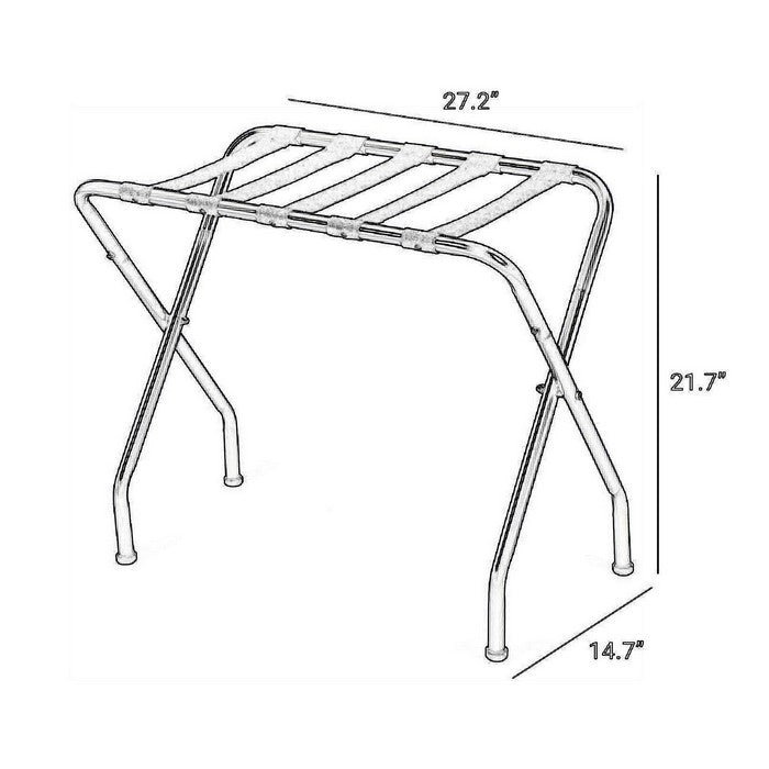 Metal Frame Luggage Rack with Fabric Straps on Top, Black