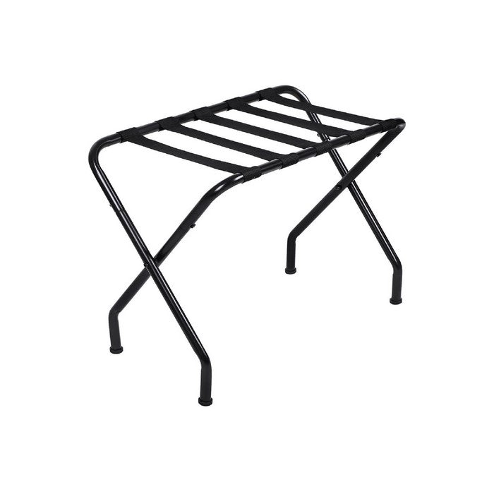 Metal Frame Luggage Rack with Fabric Straps on Top, Black