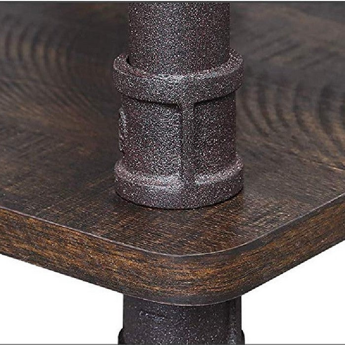 Wood and Metal Frame Console Table with Open Bottom Shelf, Dark Brown