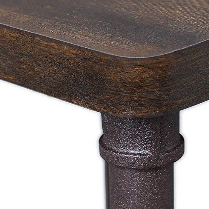 Wood and Metal Frame Console Table with Open Bottom Shelf, Dark Brown