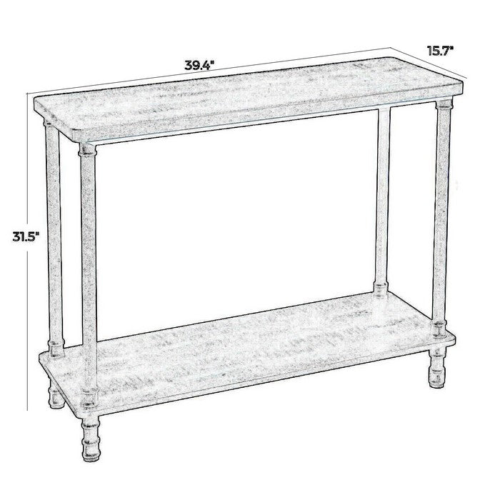 Wood and Metal Frame Console Table with Open Bottom Shelf, Dark Brown