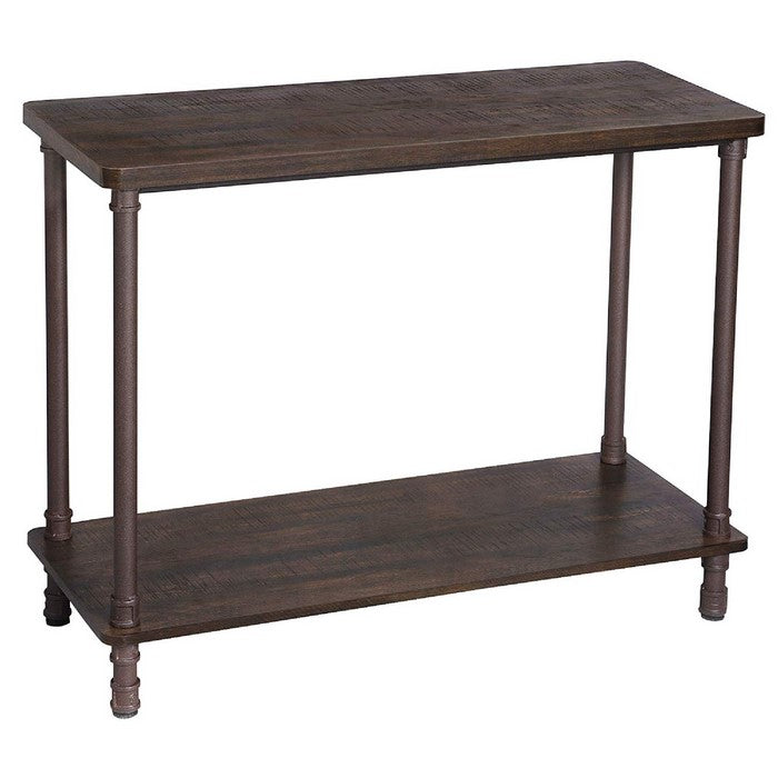 Wood and Metal Frame Console Table with Open Bottom Shelf, Dark Brown