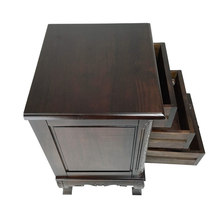 Traditional 3 Drawer Chest with Wooden Carvings and Cabriole Feet, Brown
