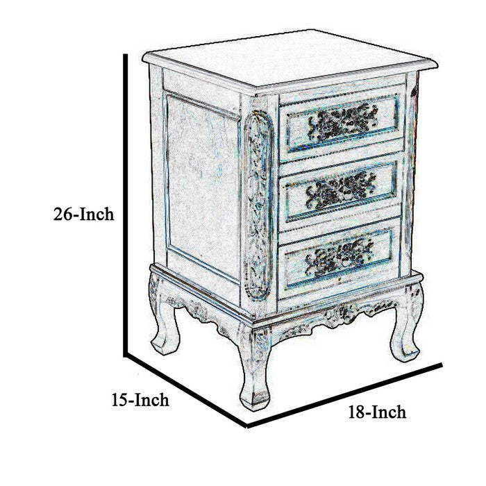 Traditional 3 Drawer Chest with Wooden Carvings and Cabriole Feet, Brown