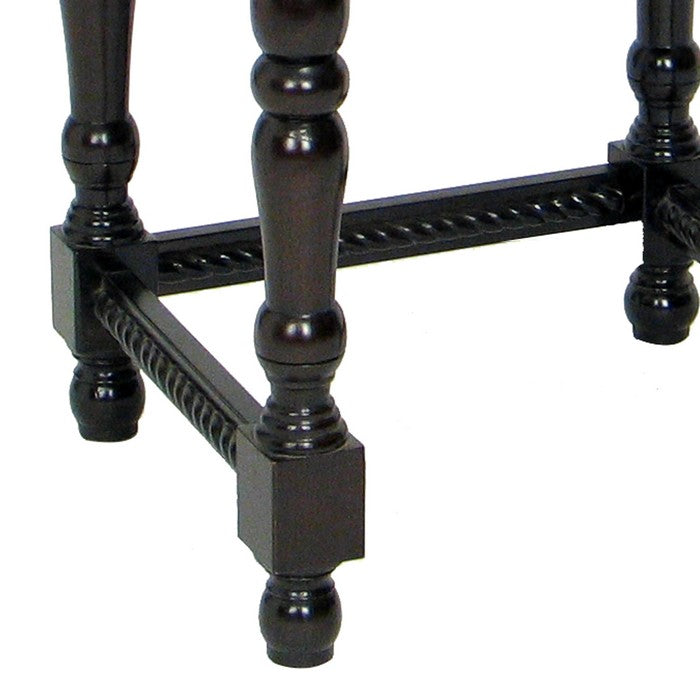 1 Drawer Wing Table with Scroll Engravings and Turned Feet, Dark Brown