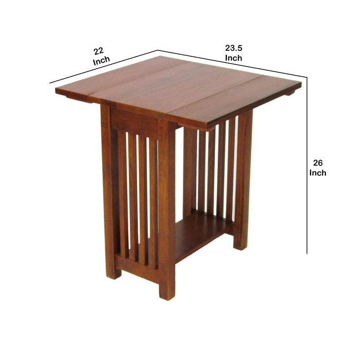 Mission Style Drop Leaf Table with Open Bottom Shelf, Brown