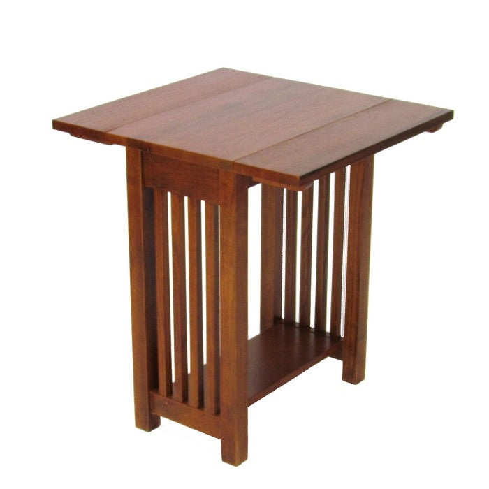 Mission Style Drop Leaf Table with Open Bottom Shelf, Brown