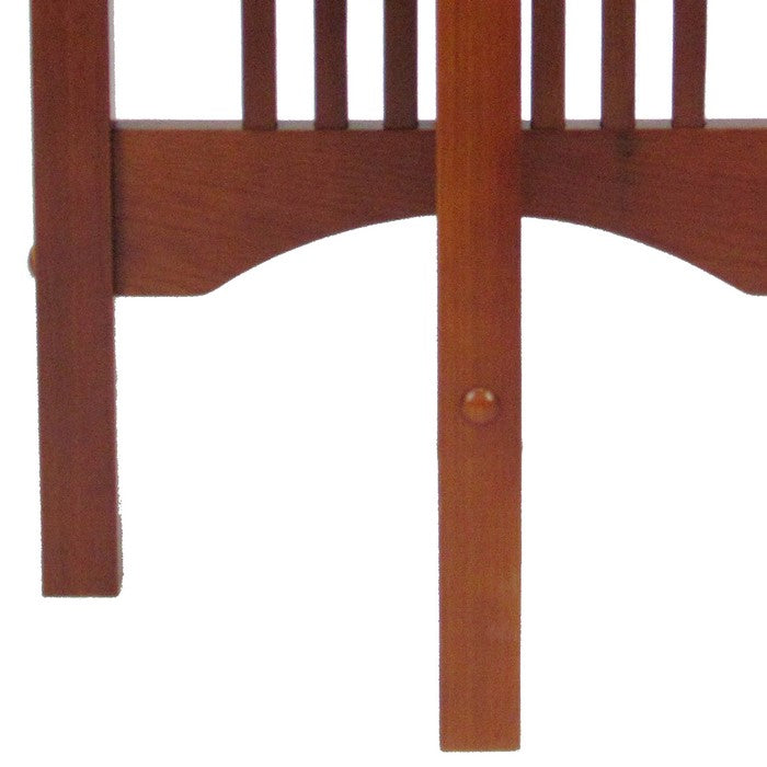 Mission Style Round Table with Slatted Design and Block Legs, Brown