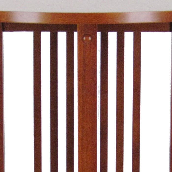 Mission Style Round Table with Slatted Design and Block Legs, Brown
