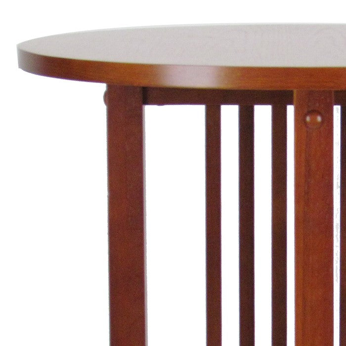 Mission Style Round Table with Slatted Design and Block Legs, Brown