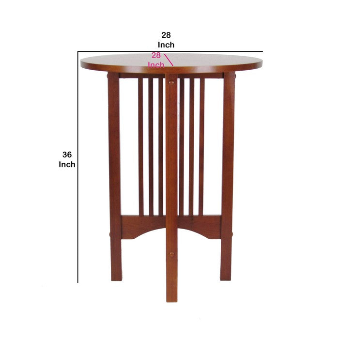 Mission Style Round Table with Slatted Design and Block Legs, Brown