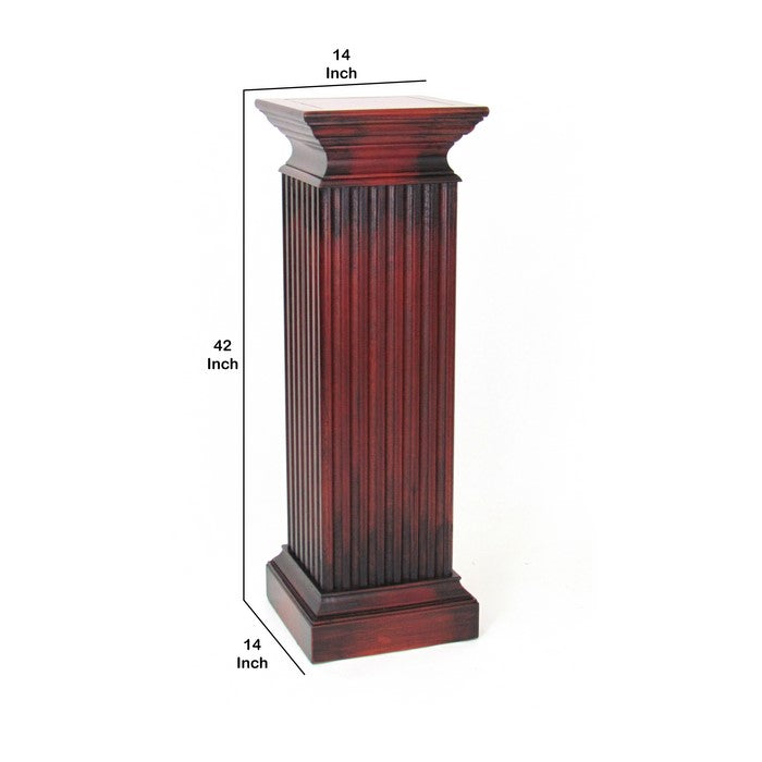 Square Shaped Column Pedestal with Reeded Design, Brown