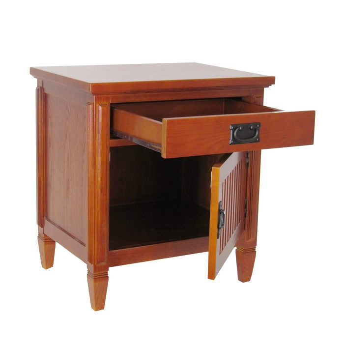 1 Drawer Night Stand with 1 Storage Cabinet and Mission Bale Pulls, Brown