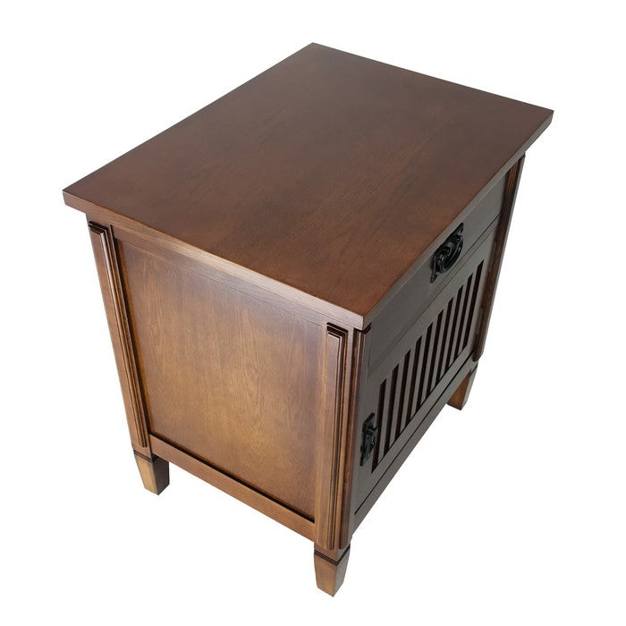 1 Drawer Night Stand with 1 Storage Cabinet and Mission Bale Pulls, Brown
