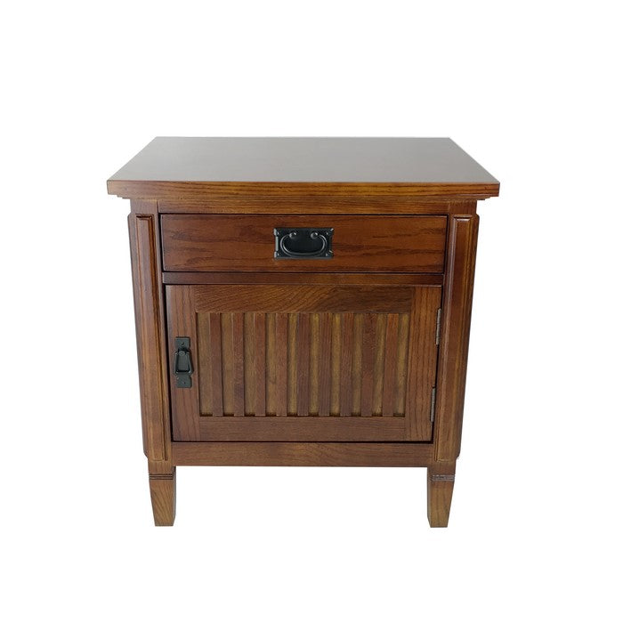 1 Drawer Night Stand with 1 Storage Cabinet and Mission Bale Pulls, Brown