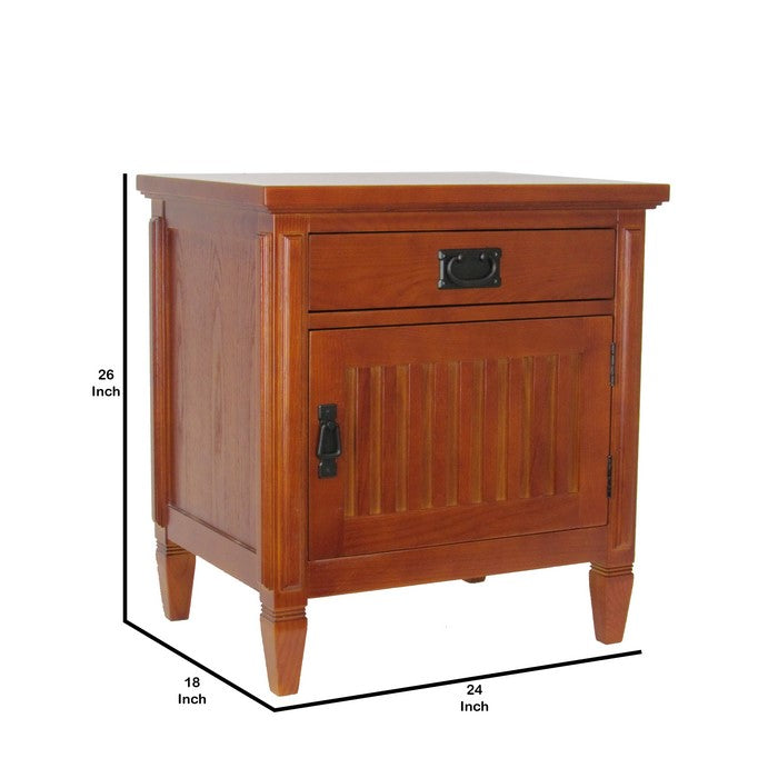 1 Drawer Night Stand with 1 Storage Cabinet and Mission Bale Pulls, Brown