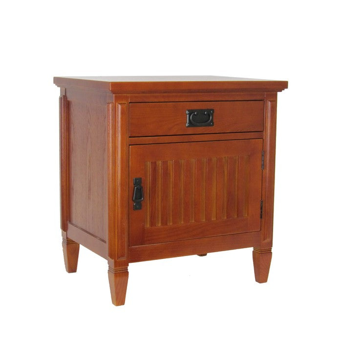 1 Drawer Night Stand with 1 Storage Cabinet and Mission Bale Pulls, Brown