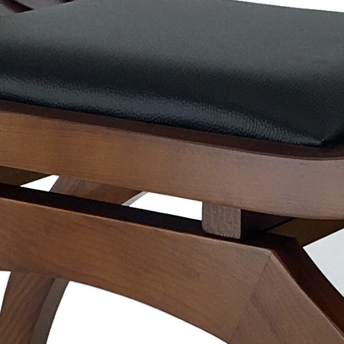 Curved Design Mission Stool with Leatherette Seat and Slatted Sides, Brown