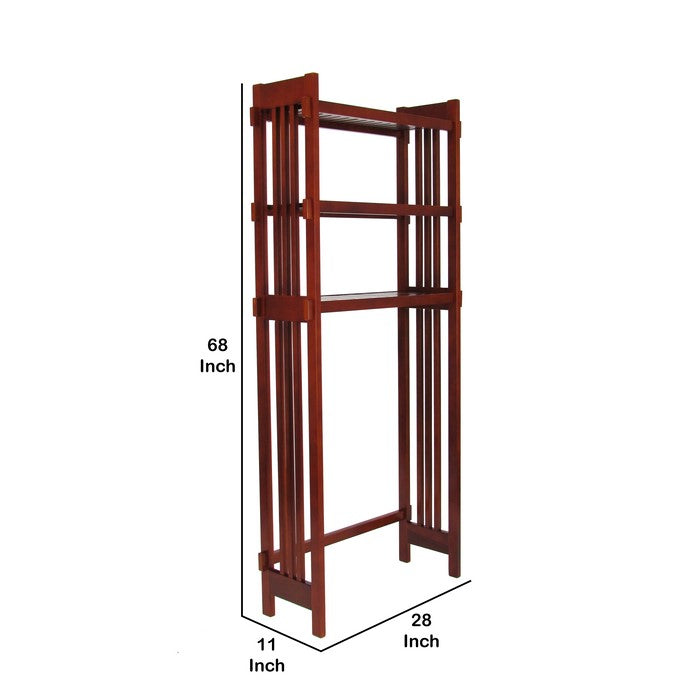 Mission Style Space Saver with 3 Shelves and Slatted Sides, Brown