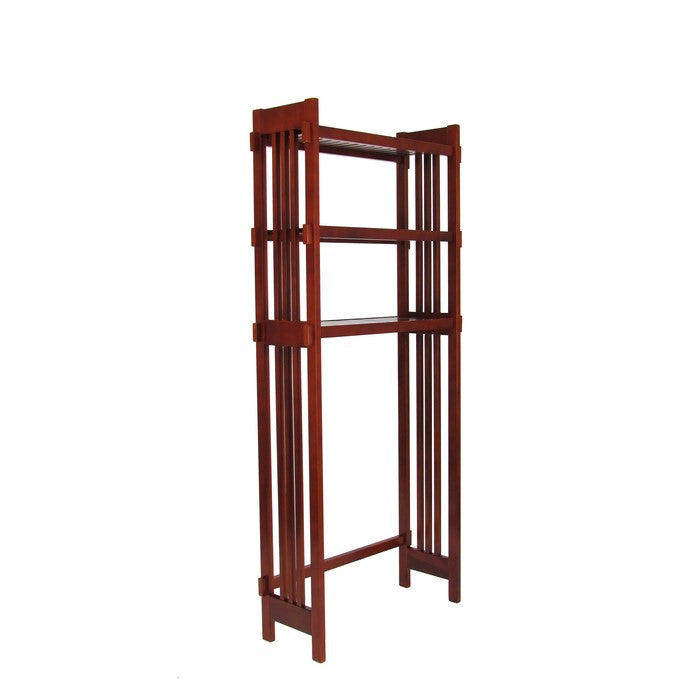 Mission Style Space Saver with 3 Shelves and Slatted Sides, Brown