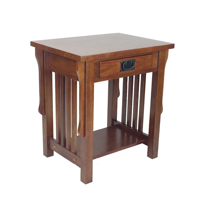 1 Drawer Wooden Nightstand with Slatted Sides and Open Bottom Shelf, Brown
