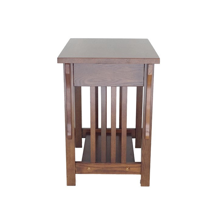 1 Drawer Wooden Nightstand with Slatted Sides and Open Bottom Shelf, Brown