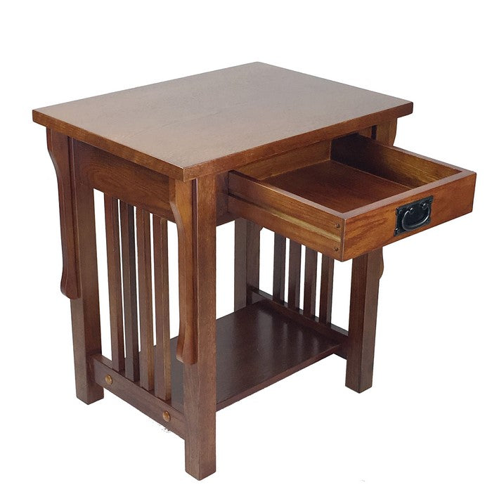 1 Drawer Wooden Nightstand with Slatted Sides and Open Bottom Shelf, Brown