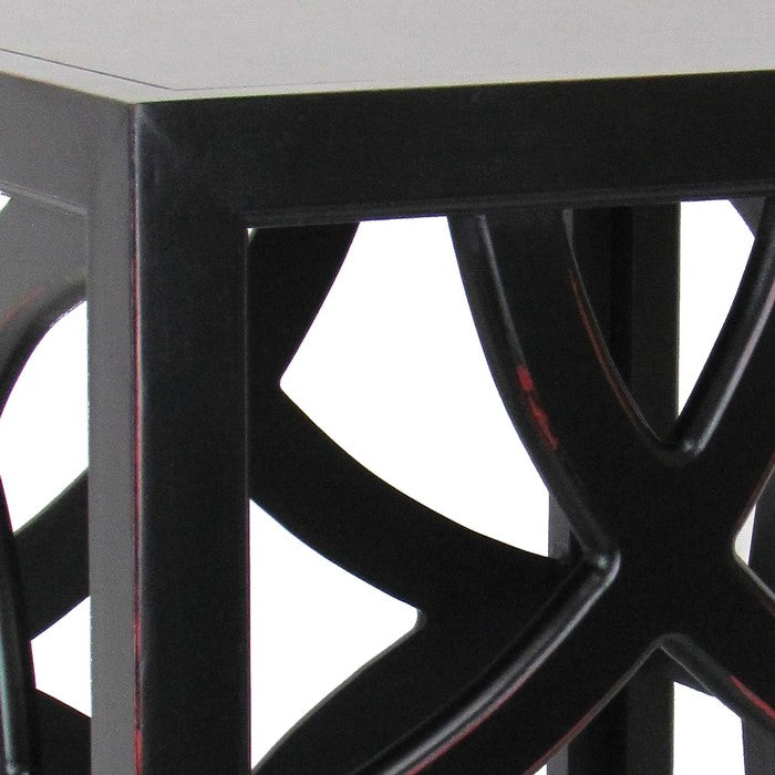 Contemporary Style Square Side Table with Open Lattice Design, Black