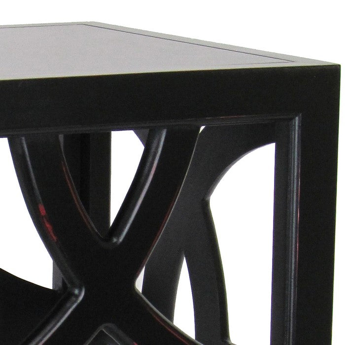 Contemporary Style Square Side Table with Open Lattice Design, Black