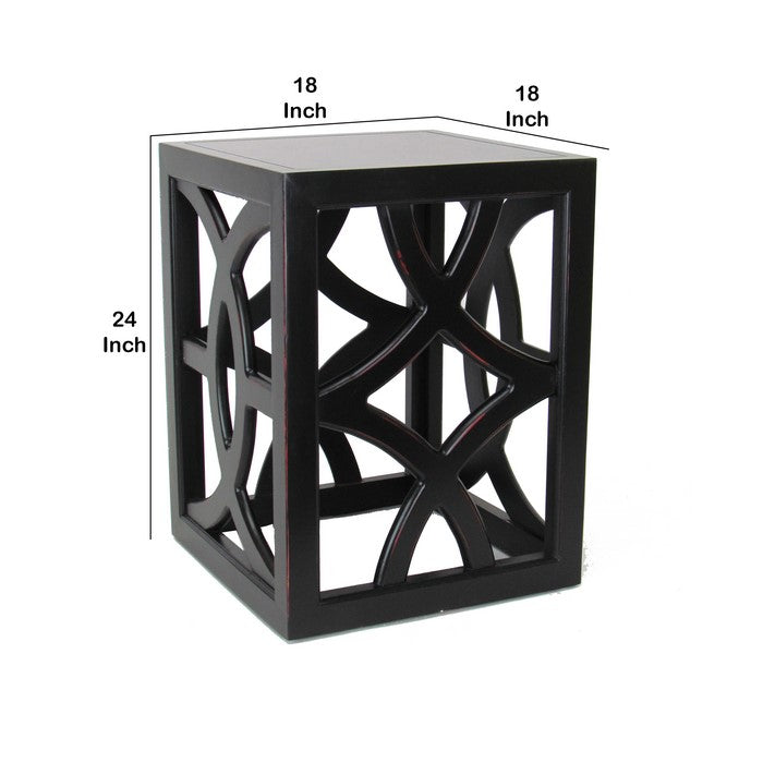 Contemporary Style Square Side Table with Open Lattice Design, Black
