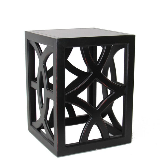 Contemporary Style Square Side Table with Open Lattice Design, Black