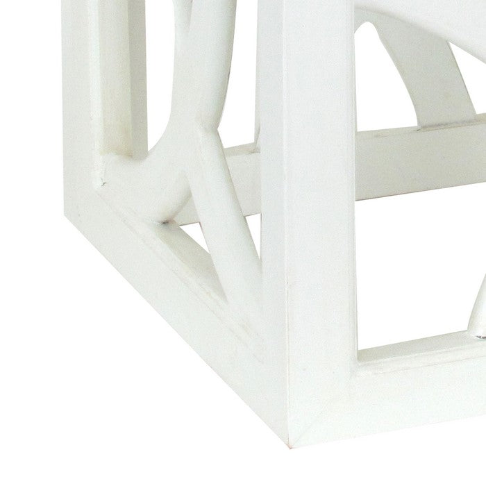 Contemporary Style Square Side Table with Open Lattice Design, White