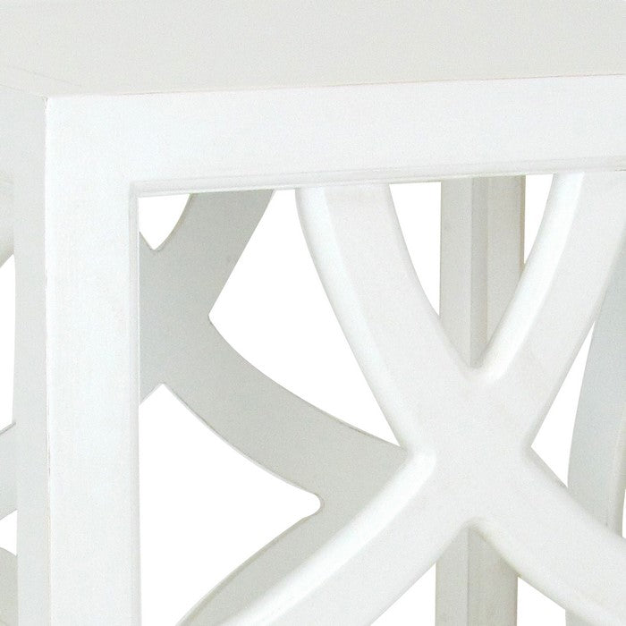 Contemporary Style Square Side Table with Open Lattice Design, White