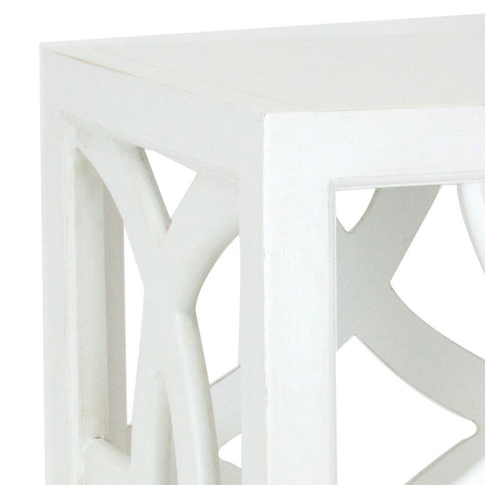Contemporary Style Square Side Table with Open Lattice Design, White