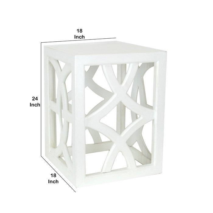 Contemporary Style Square Side Table with Open Lattice Design, White