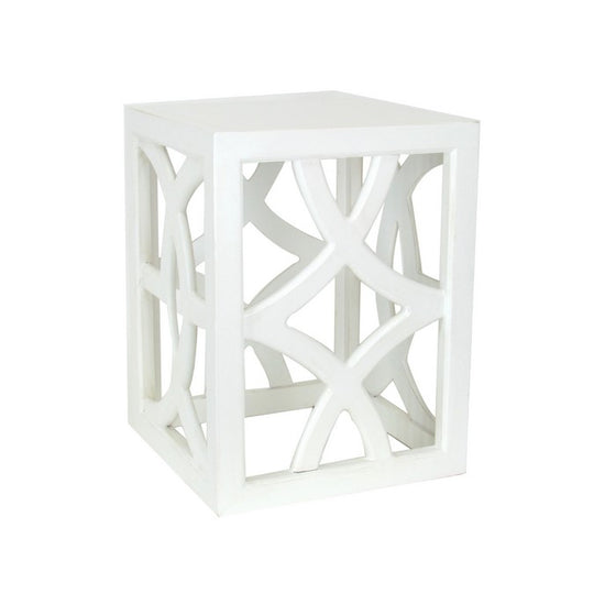 Contemporary Style Square Side Table with Open Lattice Design, White