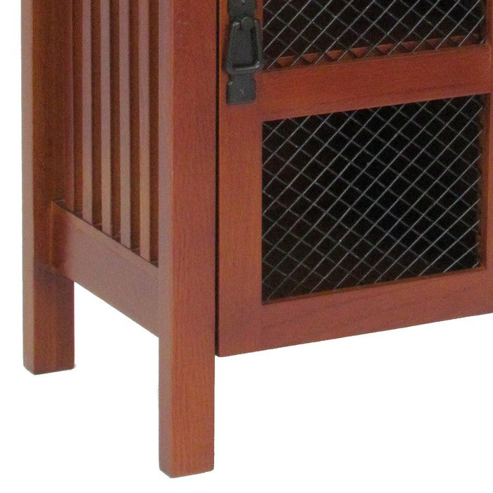 1 Drawer Mission Style Cabinet with Rectangular Top and Slatted Sides,Brown