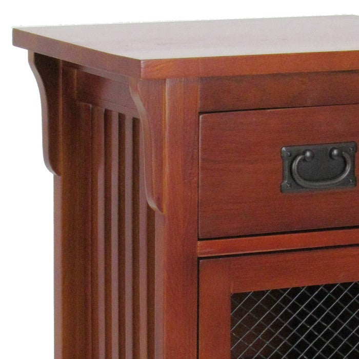 1 Drawer Mission Style Cabinet with Rectangular Top and Slatted Sides,Brown