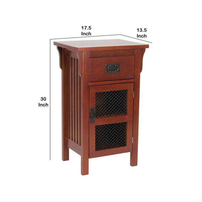 1 Drawer Mission Style Cabinet with Rectangular Top and Slatted Sides,Brown