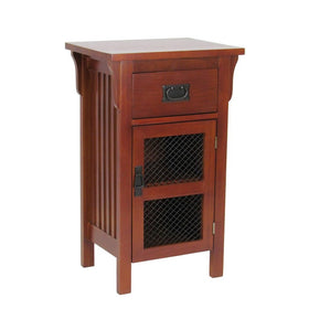 1 Drawer Mission Style Cabinet with Rectangular Top and Slatted Sides,Brown