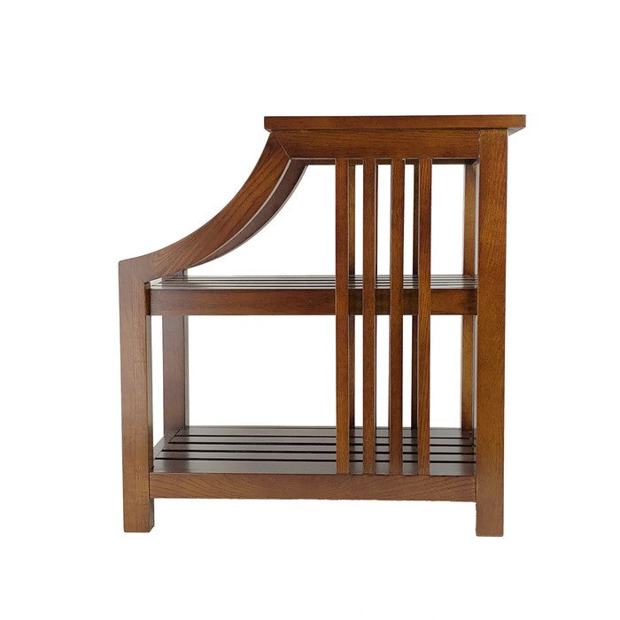Mission Style Sculpted Side Table with 2 Slatted Shelves, Brown