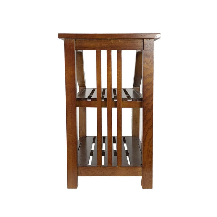 Mission Style Sculpted Side Table with 2 Slatted Shelves, Brown