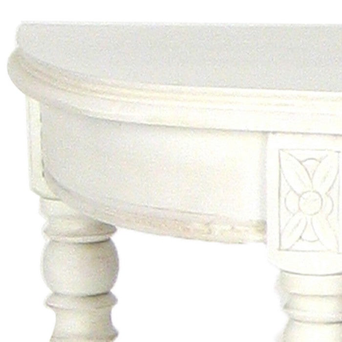1 Drawer Half Moon Shaped Console with Bulged Front and Turned Legs, White