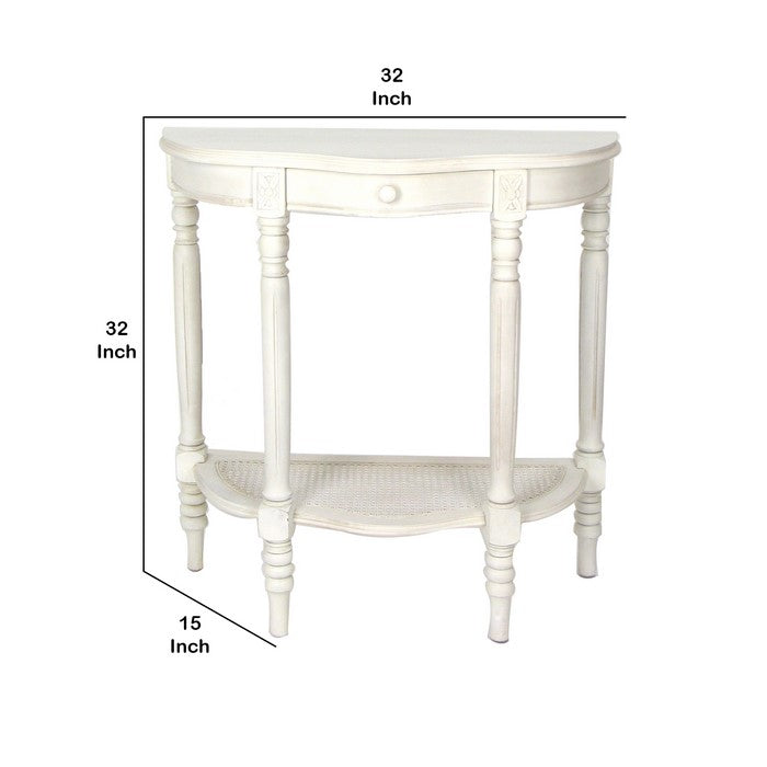 1 Drawer Half Moon Shaped Console with Bulged Front and Turned Legs, White