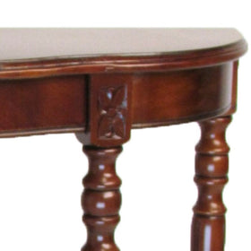 1 Drawer Half Moon Shaped Console with Bulged Front and Turned Legs, Brown
